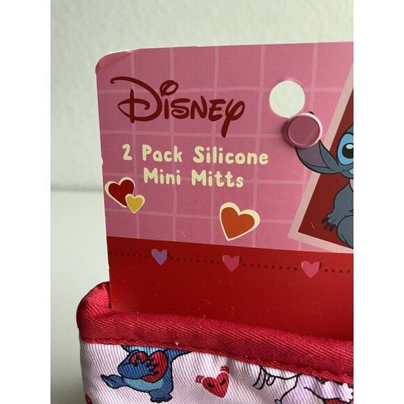 2 Pack Disney Stitch And Angel Valentine's Day Mini Oven Mitts Pink Love Kiss - Picture 2 of 14